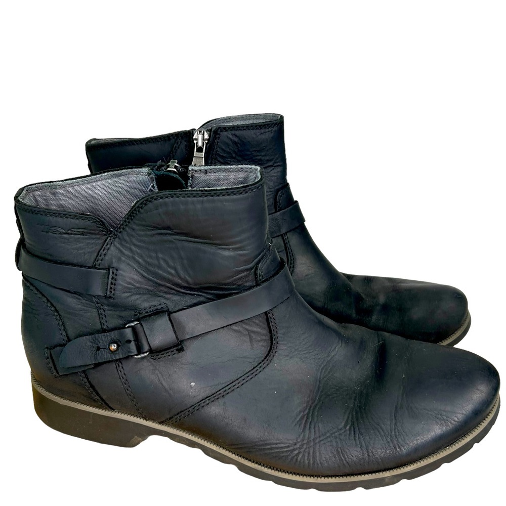 Teva De La Chelsea Vina Black Leather Side Zip Ankle Bootie Size 10